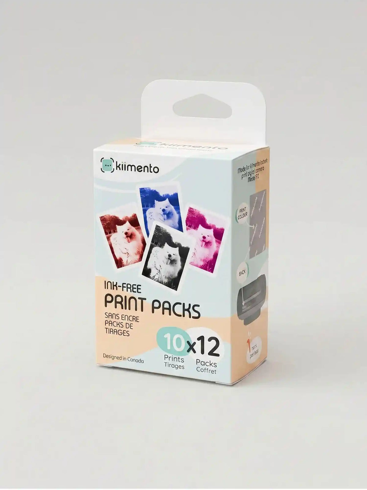 kiimento Ink-Free Print Pack 120 Prints – 12 packs of 10 instant photo prints for Model P2 cameras