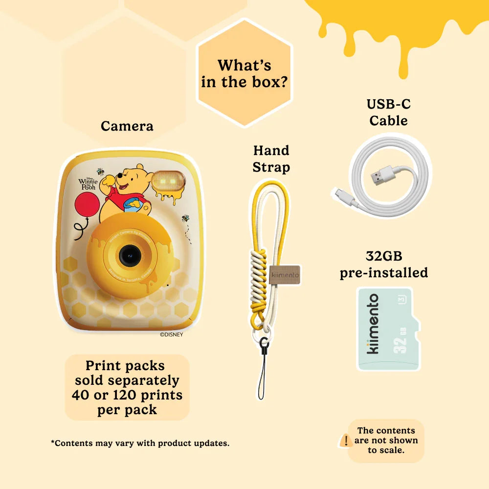 kiimento disney winnie the pooh kids instant print camera gift set with usb c cable strap and 32gb memory card